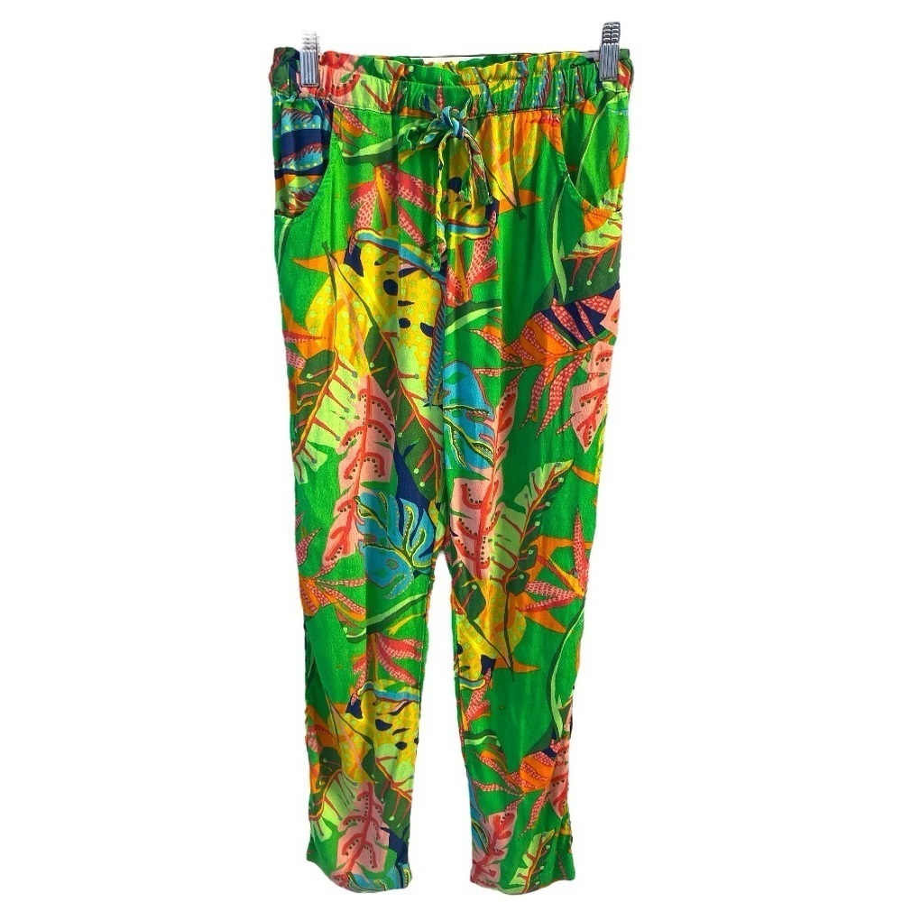 Olivaceous Vibrant Green Tropical Print Pants Size S - Picture 4 of 13
